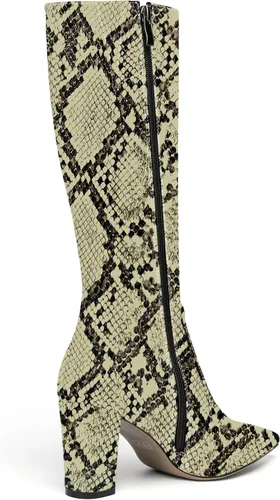 Vista 5 de AMBELIGHT Botas altas hasta la rodilla con cremallera y puntera puntiaguda para mujer, de patente sólida, tacón alto, 3.3 pulgadas