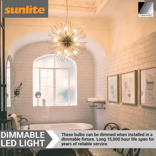 Vista 5 de Sunlite 40959 - Bombilla LED G16.5 estilo filamento, 2.5 vatios (equivalente a 25 W), 250 lúmenes, regulable, base de candelabro (E12)