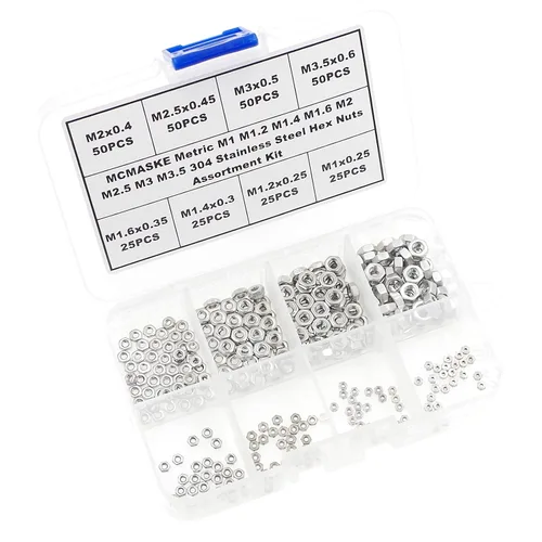 Vista 5 de Kit surtido de 300 tuercas hexagonales métricas M1 M1.2 M1.4 M1.6 M2 M2.5 M3 M3.5 304 para tornillos y pernos