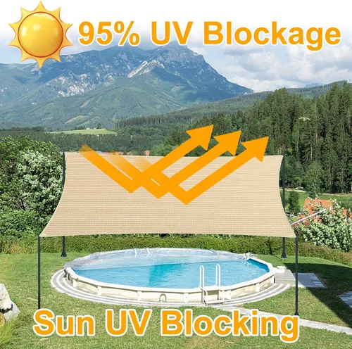 Vista 3 de Toldo rectangular de tela de refugio de 5 x 5 pies para patio al aire libre y jardín, 185 GSM, 96% de bloqueo UV, resistente, personalizado, beige