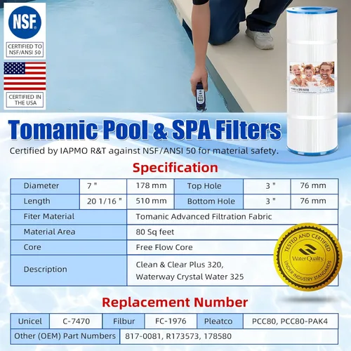 Vista 2 de Cartucho de filtro de piscina CCP320 certificado NSF50 de repuesto para Unicel C-7470, Pleatco PCC80-PAK4, FC-1976,178580 se adapta a Clean & Clear