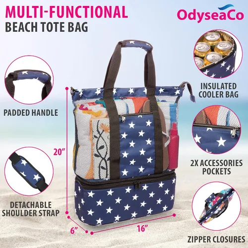 Vista 5 de Odyseaco Bolsa de playa impermeable con compartimento refrigerador, bolsas de playa impermeables a prueba de arena para mujeres, bolsa de piscina