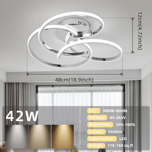 Vista 5 de CANEOE Lámpara de Techo LED Moderna, 42W Regulable Lámpara de Techo Empotrada con Control Remoto, Lámpara de Techo LED de Montaje Empotrado