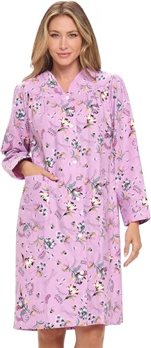 Vista 18 de Casual Nights Vestido largo de franela con botones florales en la parte delantera, manga larga, bata de casa holgada para mujer Floral azul