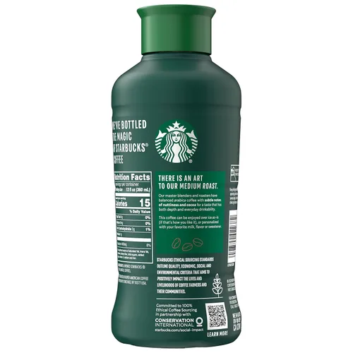 Vista 4 de Starbucks Café Negro Tostado Medio Helado, Sin Endulzar, Botella de 48 Onzas Líquidas
