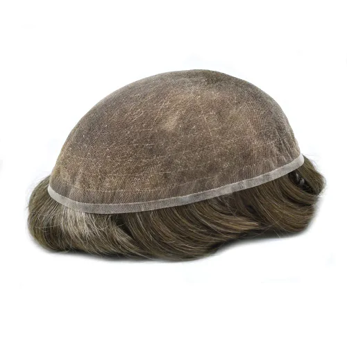 Vista 6 de Toupee para hombres Piezas de cabello humano real, encaje francés completo para hombres, pieza de cabello, nudos blanqueados, línea capilar natural