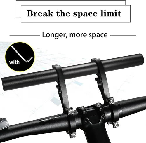 Vista 4 de Extensión extensor de manillar doble para bicicleta, aleación de aluminio de 11.8 pulgadas/11.8 in, accesorios de soporte de bicicleta súper largo