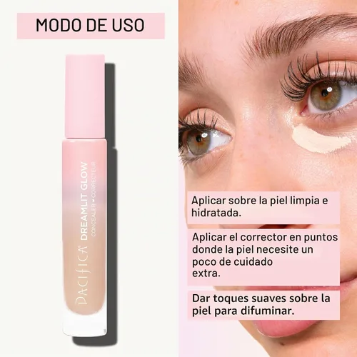 Vista 11 de Pacifica Corrector DreamLit Glow de cobertura completa con escualano para ojeras y corrección de manchas oscuras, ligero y duradero, vegano y libre