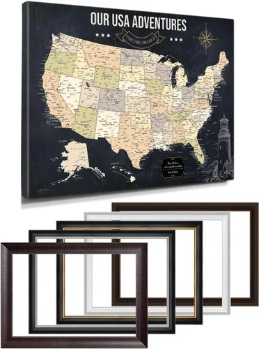 Vista 31 de IPIC - Lienzo con mapas de EE. UU. para decoración de pared, mapa con pin de empuje para marcar viajes, mapa de viaje impreso de EE. UU.