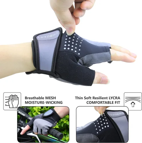 Vista 5 de LuxoBike Guantes de ciclismo de montaña para hombre Acolchado de gel SBR absorbente de golpes palma antideslizante Ultra transpirable