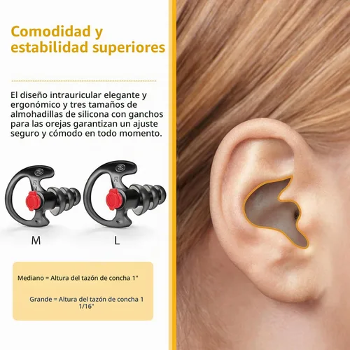 Vista 7 de Zeadio Auricular de triple brida, cómodo tapón de silicona para oído para oídos, negro, mediano, par de 4