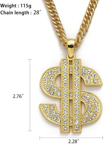Vista 4 de Gold Chain with Dollar Sign Big Money Necklaces for Men Women,Stainless Steel Iced Out Rhinestone Jewelry,Fashion Pendants with 28 Inches Chain
