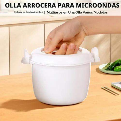 Vista 7 de Olla arrocera para microondas, olla para pasta para microondas, vaporizador de arroz de 1.9 cuartos de galón con tapa de bloqueo, ollas de pollo