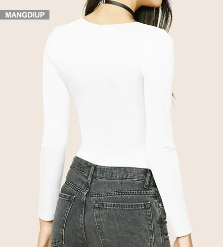 Vista 3 de MANGDIUP Bodysuit for Women Round Neck Scoop Neck Long Sleeve Stretch Tops Jumpsuit