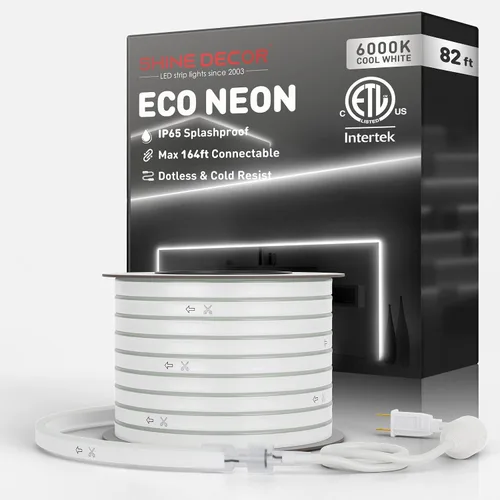 Vista 16 de Shine Decor Tira de luces LED AC 120V, cuerda de neón eco de 120 LED/m sin puntos, conectable y cortable, IP65 impermeable y resistente al clima