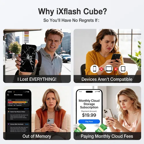 Vista 2 de iXflash Cube - Copia de seguridad automática de fotos mientras se carga, unidad flash USB de 128 GB para iPhone y iPad, Apple MFi USB 3.2 tipo A