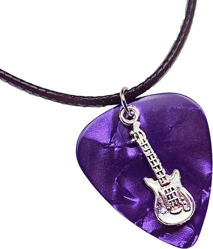 Vista 8 de Collar de púa de guitarra eléctrica y cadena de cordón de cuero vegano