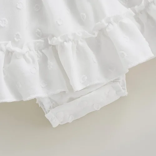 Vista 21 de Mameluco para bebés y niñas de 3, 6, 9, 12, 18 meses, enterizo de manga corta, fruncido, faldas y dobladillo, diadema