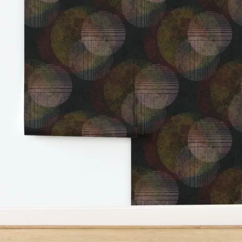 Vista 4 de Spoonflower Abstract Circles Pre-Pasted Removable Wallpaper Sample 12" x 24" Dark Red Planets Water-activated, simple to install and removable