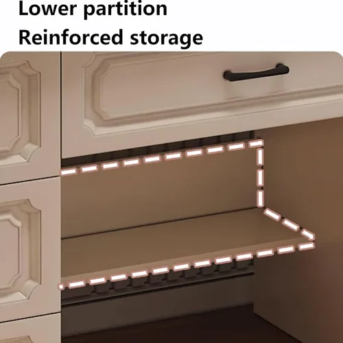Vista 6 de Escritorio de maquillaje con espejo y luces, moderno escritorio de maquillaje para dormitorio, con mucho almacenamiento, 3 modos de iluminación