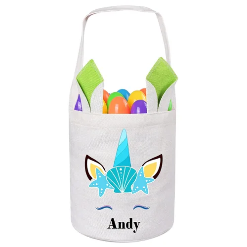 Vista 24 de Jocidea Personalized Easter Basket, Easter Bunny Basket for Kids - Blue Unicorn with Easter Egg 019B-Blue