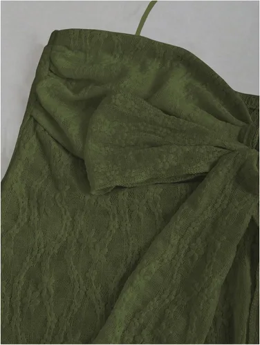 Vista 3 de SHENHE Top halter de encaje para mujer, nudo frontal, espalda descubierta, asimétrica, Y2k, coqueta, sin espalda, para salir