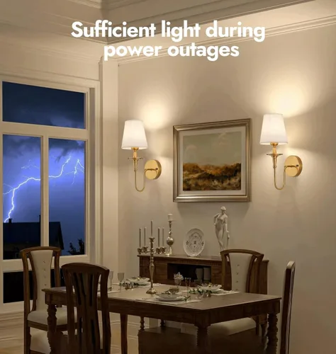 Vista 5 de Antique Wall Sconces Battery Operated Set of 2,No Wiring Rechargeable Wall Lights with Remote , Brass Vintage Fabric Shade Wall Lamp Fixtures Gold