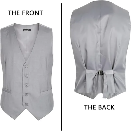 Vista 3 de Alizeal Chaleco clásico de color sólido para hombre, chaleco de esmoquin de ajuste regular para boda