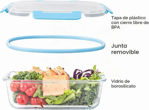 Vista 2 de Paquete de 10 recipientes de vidrio para almacenamiento de alimentos con tapas, recipientes reutilizables para preparación de comidas para el Azul