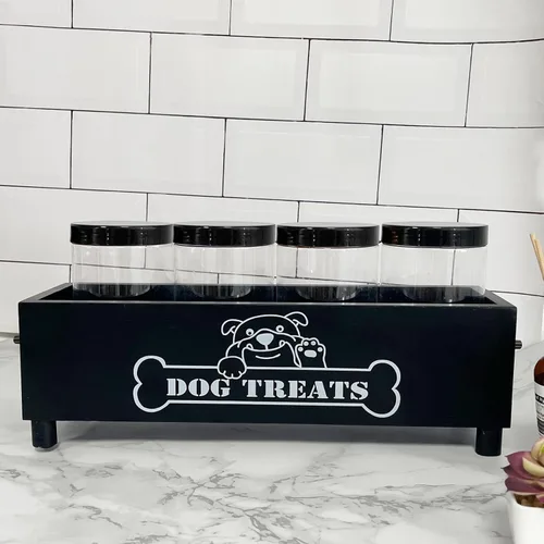 Vista 5 de Contenedor grande de golosinas para perros, tarro de galletas para perros y gatos, contenedor de almacenamiento de golosinas de madera