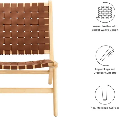 Vista 9 de Modway Saoirse - Sillón decorativo de madera de piel sintética en color marrón natural
