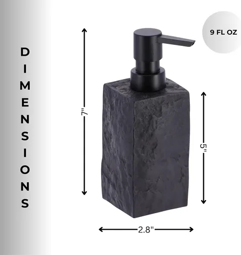 Vista 3 de Dispensador de jabón de manos y loción cuadrado de baño efecto piedra 9 Negro