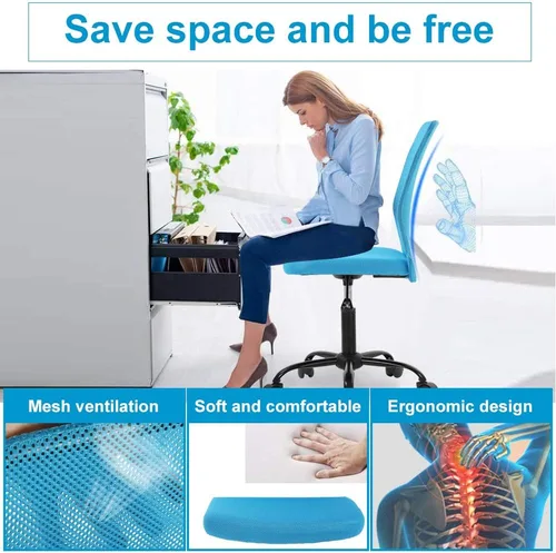 Vista 4 de BLKMTY Silla moderna de malla sin brazos de oficina, azul, altura ajustable, capacidad de 250 libras, certificado BIFMA