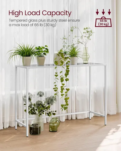 Vista 5 de VASAGLE - Mesa para recibidor, mesa de consola, superficie de vidrio templado, mesa de sofá moderna, de fácil montaje, con patas ajustables