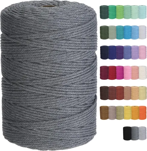 Vista 21 de Cuerda de macramé de algodón de 2 mm, 220 yardas, suministros naturales de macramé de color, cuerda de algodón suave para artesanía, para colgar