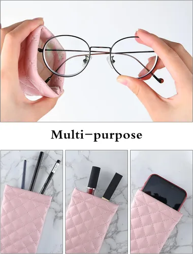 Vista 5 de COMF-PRO Squeeze Top Sunglass Pouch - Portable Sunglass Organizer Pouch Bags Soft PU Leather Glasses 2 Pack