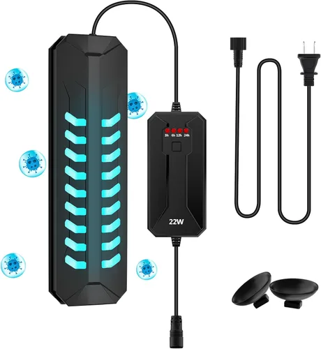 Vista 6 de Luz limpia para acuario, luz sumergible de 15 W, 18 W y 22 W, con temporizador, doble tubo para acuario, agua limpia, verde, transparente