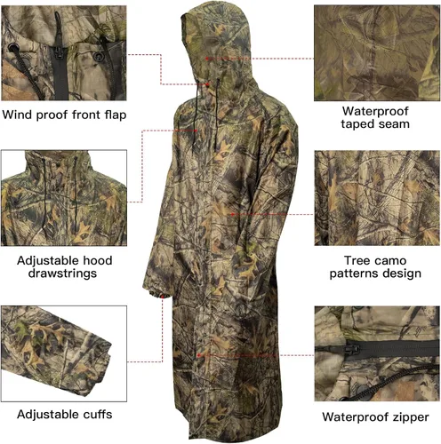Vista 2 de LOOGU Poncho de lluvia, abrigo impermeable de camuflaje para exteriores