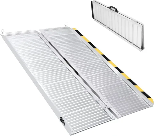 Vista 10 de BEJONI Rampa de silla de ruedas portátil plegable plateada de 3 pies, rampa de umbral de aluminio antideslizante para escalones y puertas del hogar