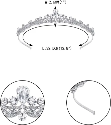 Vista 5 de EVER FAITH Diadema de cristal austríaco para mujer, con lágrima, tiara para el pelo, transparente, tono plateado