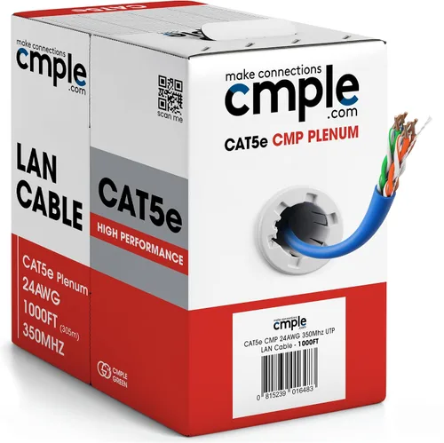 Vista 9 de Cmple - Cable Plenum Cat5e de 1000 pies, CMP, Negro, 350MHz Gigabit Ethernet Red Sólida Internet Bulk UTP