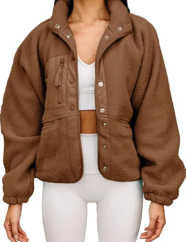 Vista 19 de Aoang Abrigos de invierno para mujer, casual, con solapa, manga larga Verde militar