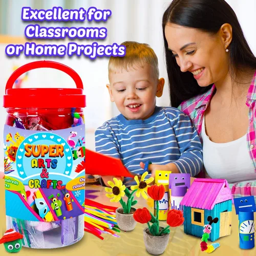Vista 6 de Goody King Suministros de artes y manualidades para niños – Kit de tarros de suministros de arte para estudiantes de 4 5 6 7 8 9 10 años – Juego