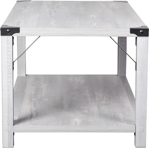 Vista 8 de BizChair Modern Farmhouse - Mesa auxiliar de 2 niveles, marco de madera de ingeniería gris Aspen, soportes laterales entrecruzados de metal negro
