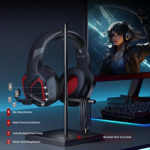 Vista 5 de Auriculares inalámbricos para juegos para PS5, PS4, Mac, Switch, PC, auriculares inalámbricos para juegos de 2.4 GHz, Bluetooth 5.2, micrófono