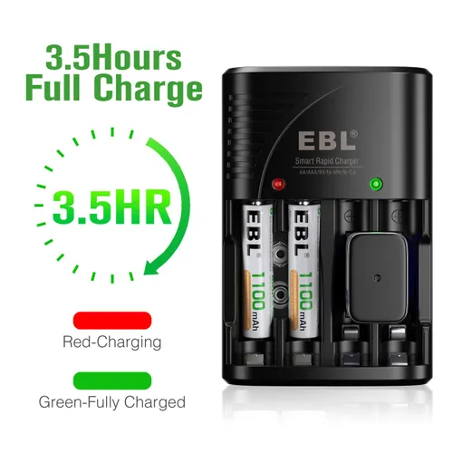Vista 3 de EBL Cargador de batería con 20 pilas AAA recargables NiMH 1100mAh alto rendimiento