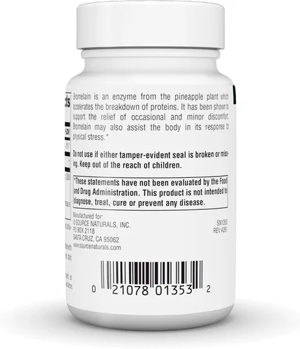 Vista 4 de Source Naturals Bromelina, enzima de piña, 2,000 GDU/GRAM - 500 mg - 30 tabletas veganas
