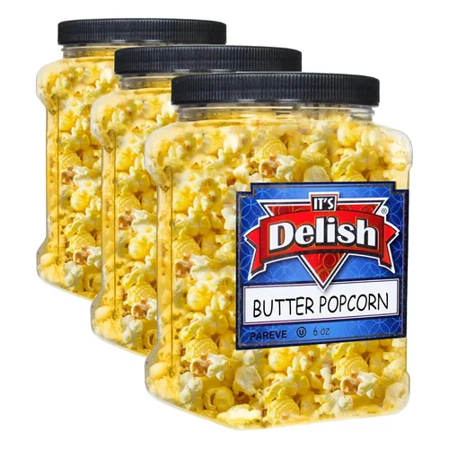 Vista 10 de Palomitas de maíz gourmet con sabor a plátano amarillo de It's Delish, envase jumbo de 16 oz Snack de pop corn aireado a granel - Temática frutal
