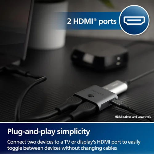 Vista 7 de Philips 2 Device HDMI 2.1 Switch Splitter [8K @60Hz 4K @120Hz] Sonido envolvente HD Dolby 7.1, transferencia de datos de 48 Gbps, juegos, Smart