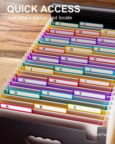 Vista 6 de ThinkTex Carpeta de archivos expansible con 26 bolsillos y 26 bolsillos expandibles, vertical y parte superior abierta